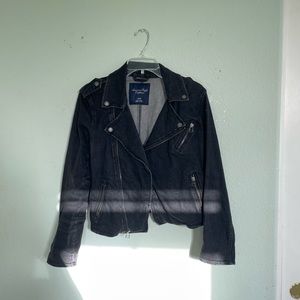 Black denim moto jacket